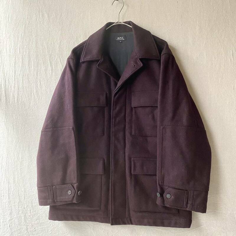 フランス製 A.P.C. ウール ジャケット / S バーガンディー ミリタリー ワーク カバーオール ビンテージ 90s ユーロ O3-01019-3350 sale