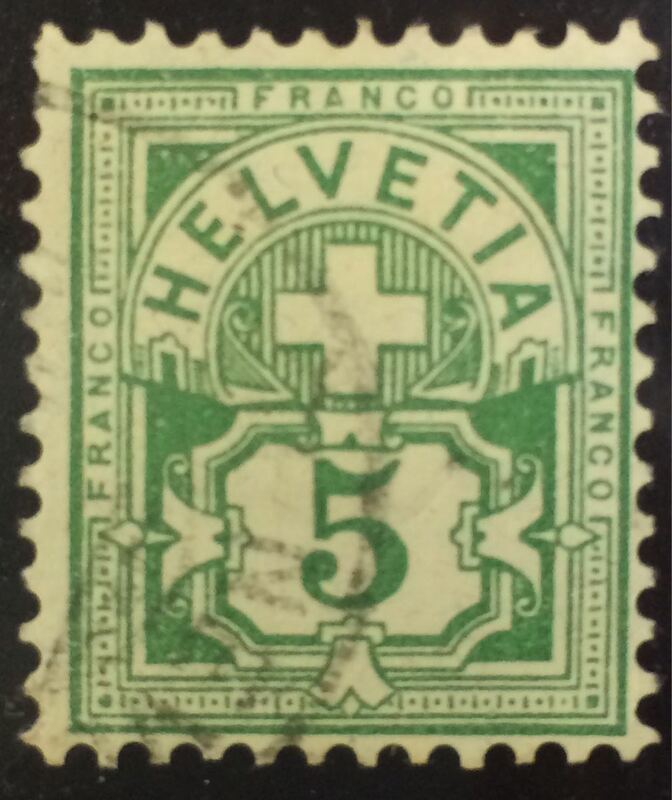 スイス切手★数字(白十字 フランコ )1889年