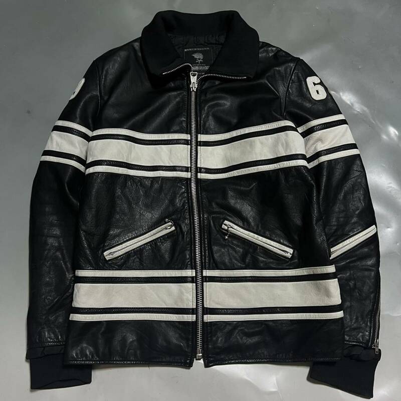 名作 04年 NEIGHBORHOOD 10周年 FURY 2 69 RIDERS JACKET ネイバーフッド カウハイド レザー ライダースジャケット 黒/白 L