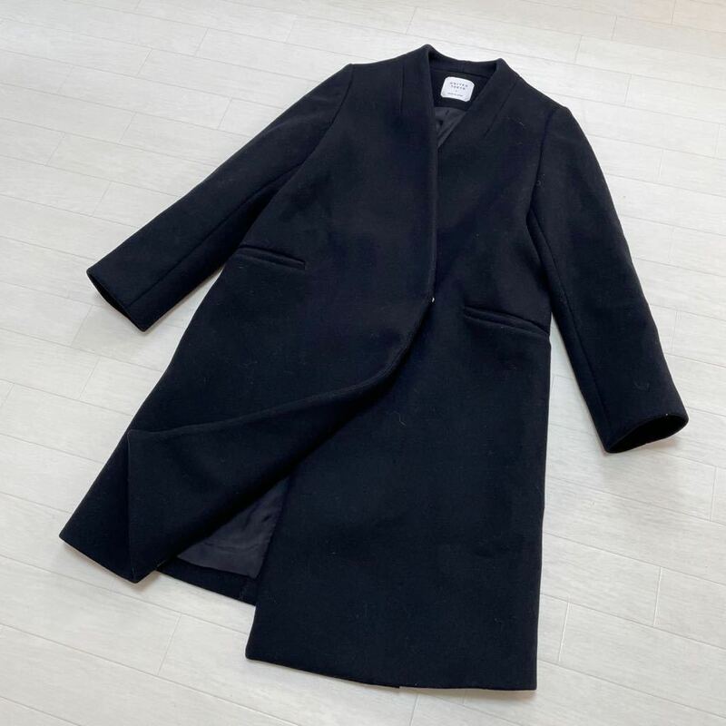 ユナイテッド トウキョウ UNITED TOKYO レディース ロングコート ノーカラーコート ウール 毛 ブラック黒 日本製 サイズ1