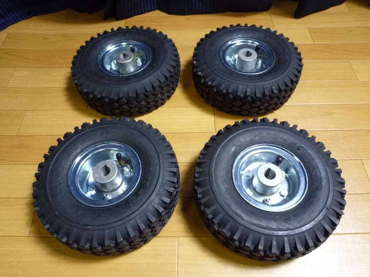 ▲ 未使用 CHENG SHIN チェンシンタイヤ 4.10/3.50-4 タイヤ ホイール 4本セット 荷車 台車 農用台車 運搬車 交換用 ▲