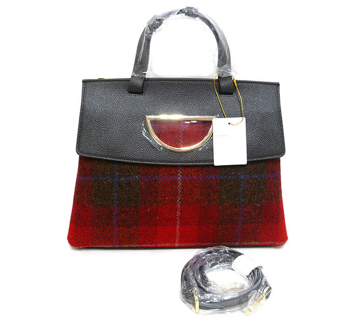 ◎新品未使用 Samantha Thavasa サマンサタバサ Harris Tweed ハリスツイード コラボ 2WAY ショルダーバッグ ハンドバッグ 黒×赤系 ON5083