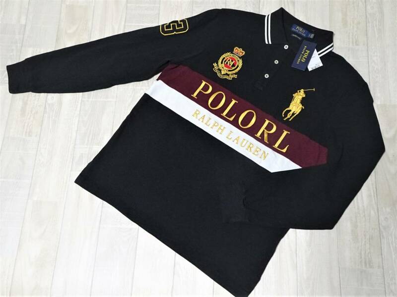 【未使用】★POLO RALPH LAUREN/ポロ ラルフローレン/長袖/鹿の子/ロゴ刺繍/ポロシャツ★L★胸周108cm〔P184〕