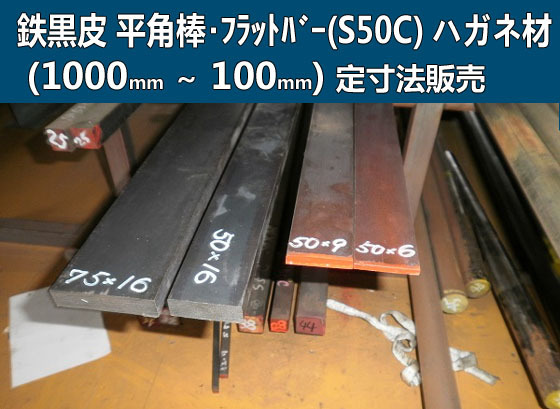 鉄黒皮 平角棒(S50C)ハガネ鋼材 各形状の(1000～100mm)各定寸長さでの販売F31