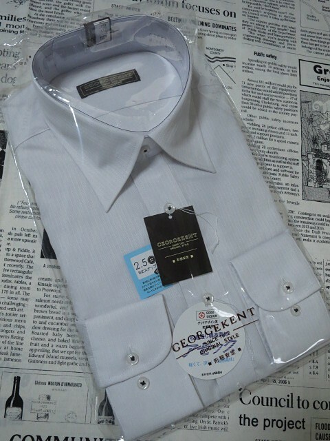フレックスジャパンGEORGEKENT 美品 新品未使用タグ付 ワイシャツ Yシャツ 長袖 形態安定 シャドーストライプ M(39)80 白 002184