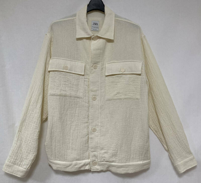 美品 ZARA ワークシャツブルゾン M/ザラ/オーバーサイズジャケット リラックスフィット/オフホワイト