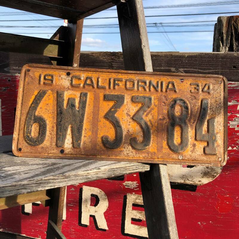 即決価格 30s 1934 CALIFORNIA 6W 33 84 ヴィンテージ ライセンス ナンバープレート カリフォルニア / ガレージ インダストリアル 看板