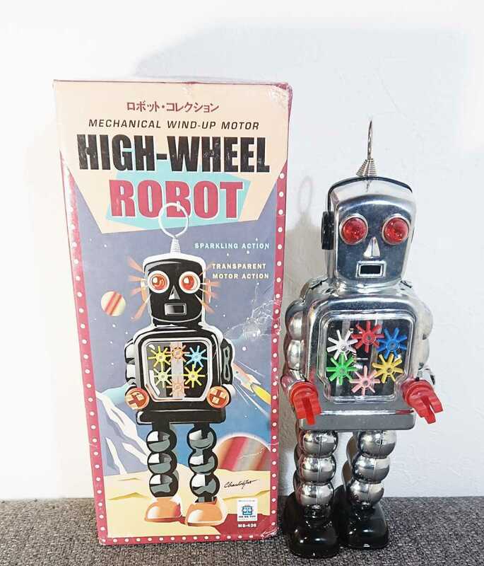 ロボット・コレクションMECHANICAL WIND-UP MOTOR HIGH－WHEEL ROBOTブリキ ロボット HAHATOY