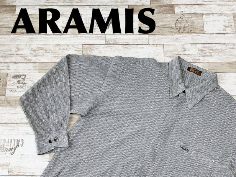 ☆送料無料☆ ARAMIS アラミス 古着 長袖 リネン混 ボックス シャツ 日本製 メンズ L グレー トップス 中古 即決