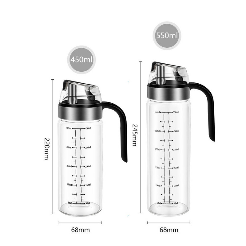 オイルポット 液だれしない 自動開閉 オイル差し オイルボトル 調味料入れ 醤油差し 計量カップ ガラス 家庭キッチン 飲食店 450ml+550ml