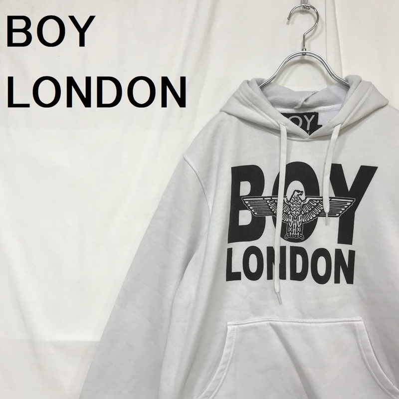 【人気】BOY LONDON/ボーイロンドン パーカー 裏起毛 フード付き ビッグロゴ ホワイト サイズL/S5291 