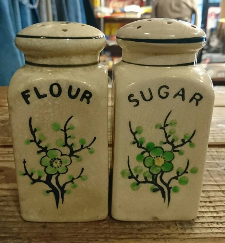 50s vintage sugar flour cruet ヴィンテージ 調味料入れ Japan アンティーク ミッドセンチュリー 2p セット