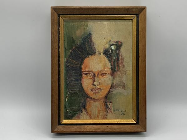【油彩画】　肉筆　satoshi-70サイン　『日本髪の女性』　木製額キャンパス画　　M1117D