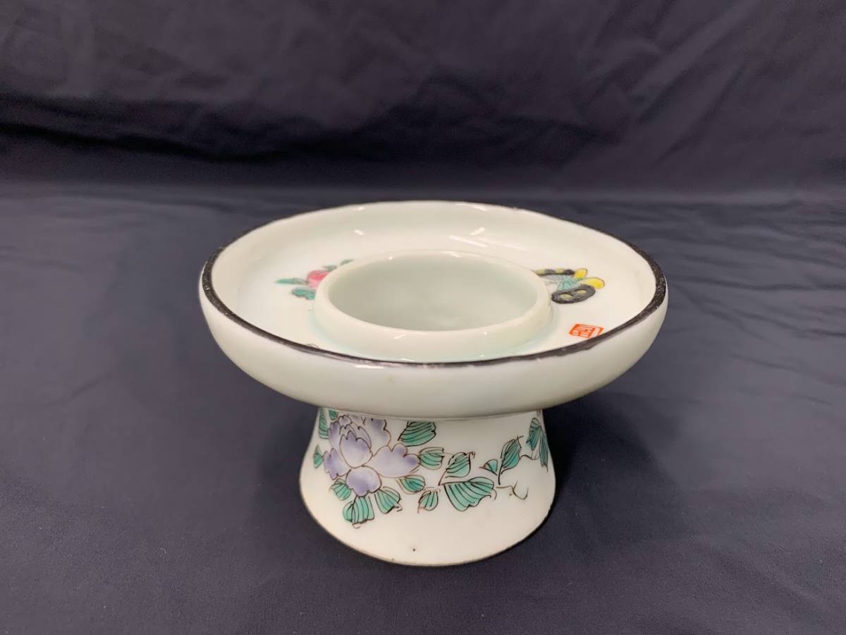 【 江戸・明治期 磁器 燭台 ロウソク立て 】骨董 蝋燭 古美術 花 牡丹 焼物