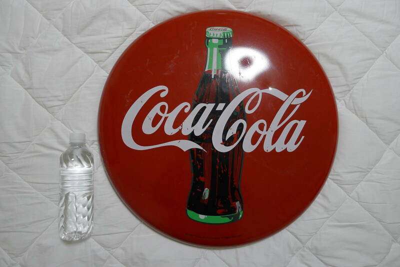 ★最終値下げ！激レア★1990年 当時物★直径約51cm ボタンサイン★コカ・コーラ Coca-Cola★ブリキ ホーロー 看板★