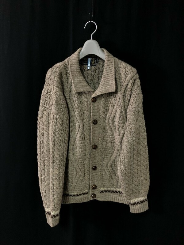 英国製◆Skye Knitwear ケーブル編み ニット カーディガン イギリス製 M　極上模様編み　ブリティッシュウール100％　アランニット