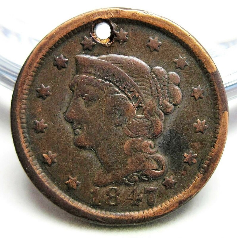 アメリカ 1セント銅貨(braided hair large cent) 1847年 27.33mm 10.13g KM#67