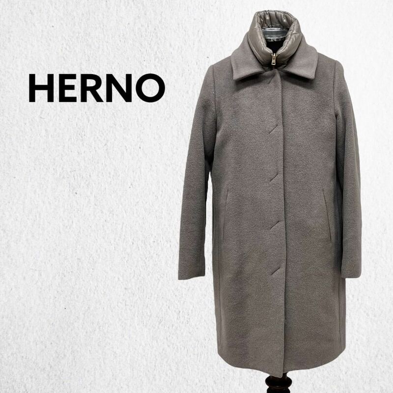 HERNO ヘルノ ウール アンゴラ シルク混 中綿 ダブルフロントコート レディース CA0120D-38150