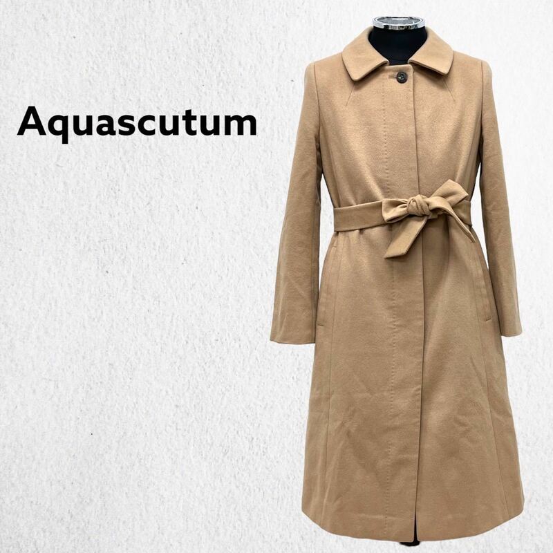 Aquascutum アクアスキュータム カシミヤ100% ステンカラーコート レディース