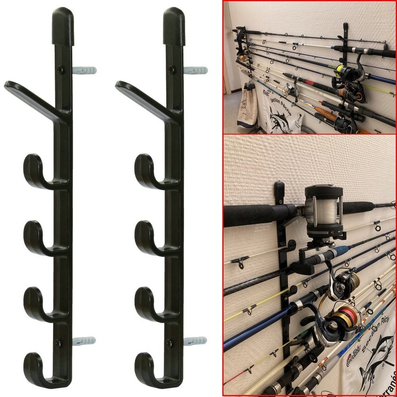 お買得◆1 ペア釣り竿収納壁ブラケット実用的なツール釣り竿ラック 5 ロッド用ハードプラスチックホルダー