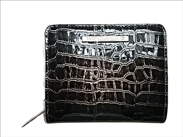ルルカスタネット LL0033 二つ折り財布 ＲF 黒 本革 エナメル加工 クロコ型押 ブラック カード多 プチプラ 格安 特価 在庫処分