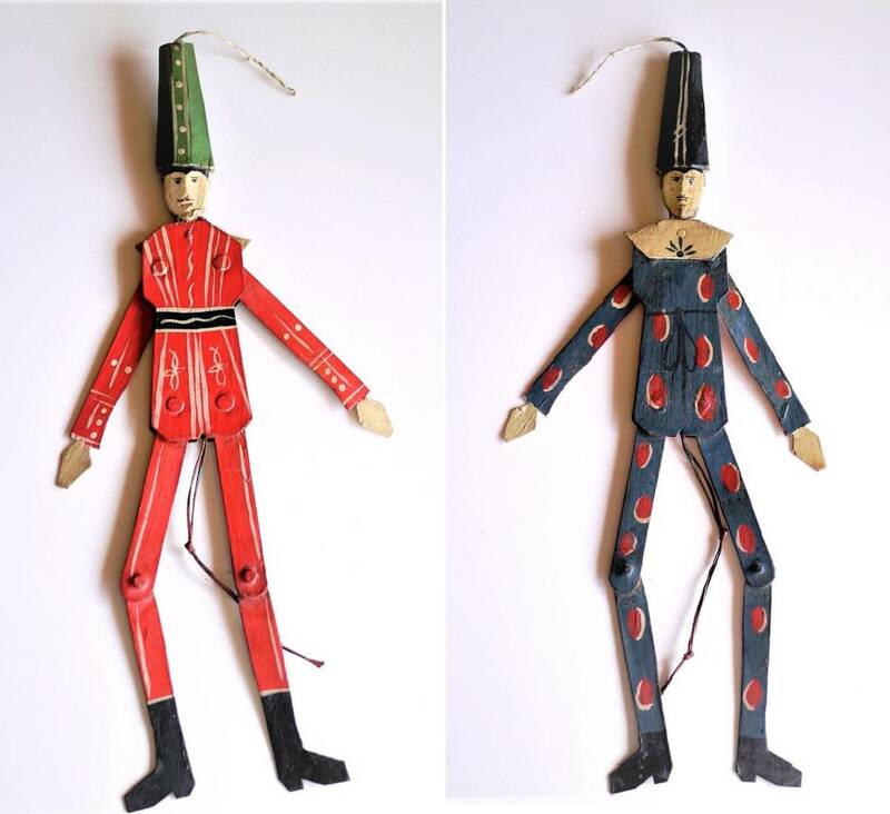 ハンペルマン1体 片身替 道化師＆兵士 オーバーアマガウ ドイツ民芸 ジャンピングジャック アンティーク 木製人形 オーストリア からくり 