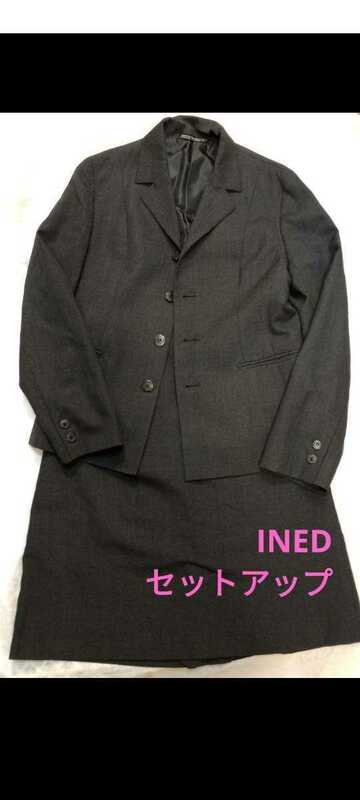 INED スーツ セットアップ ジャケット スカート チャコールグレー スカートスーツ 仕事用