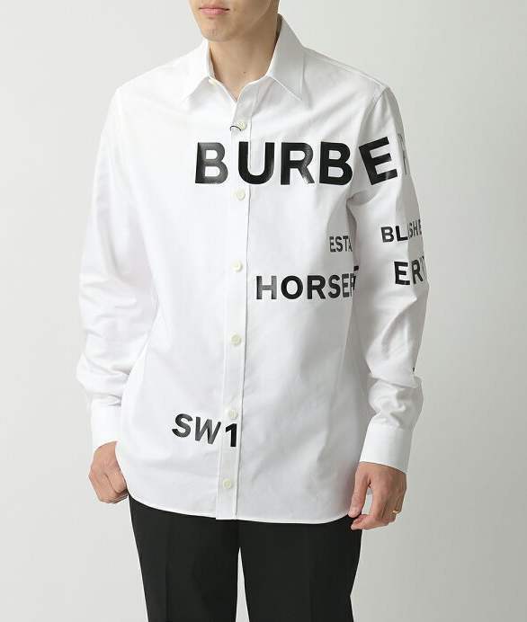 美品 BURBERRY バーバリー ホースフェリー プリント 長袖シャツ サイズS 白 LONDON ENGLAND