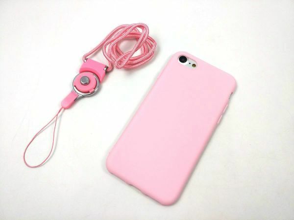 iPhone 7/8 ソフトケース カバー TPU ネックストラップ付き ピンク