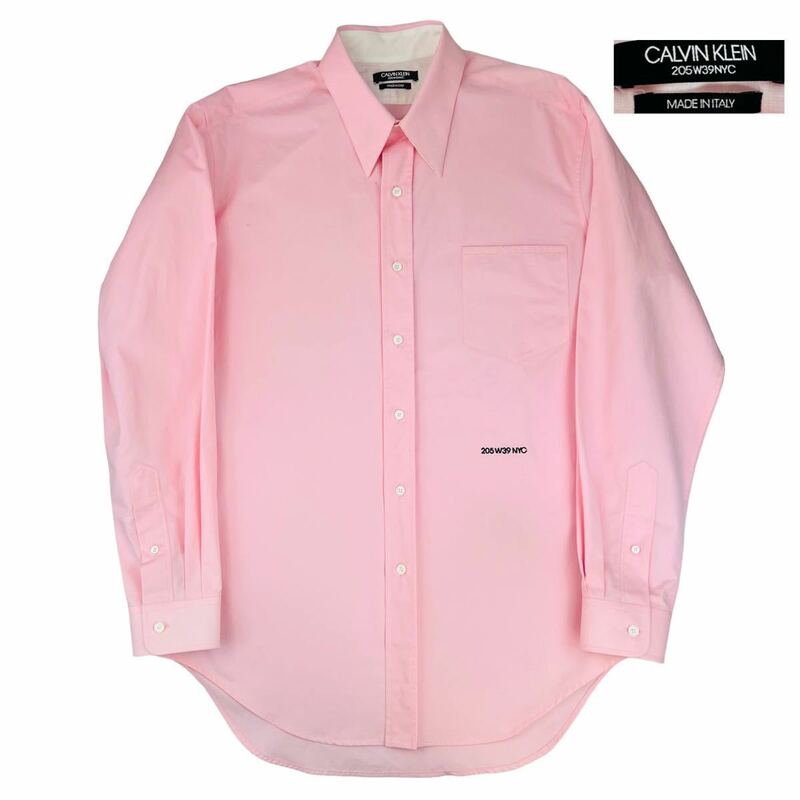 美品 CALVIN KLEIN 205W39NYC ラフシモンズ期 長袖シャツ ドレスシャツ サイズオーバーサイズ38-15(M) ビッグシルエット ピンク 230120