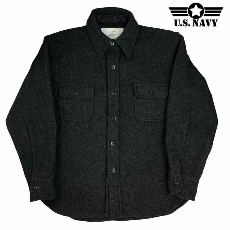 美品 U.S.NAVY 古着 vintage CPOジャケット サイズM チャコールグレー USA製 米軍 ウールシャツ 厚手シャツ 肉厚 ピンホール1箇所有 230128