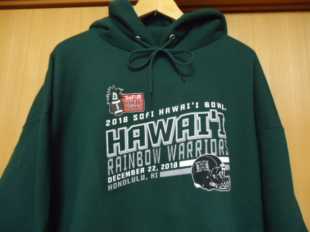 即決　ハワイ　ハワイ大学　アメフト　HAWAI'I BOWL2018'　パーカー　2ＸＬ　濃緑色