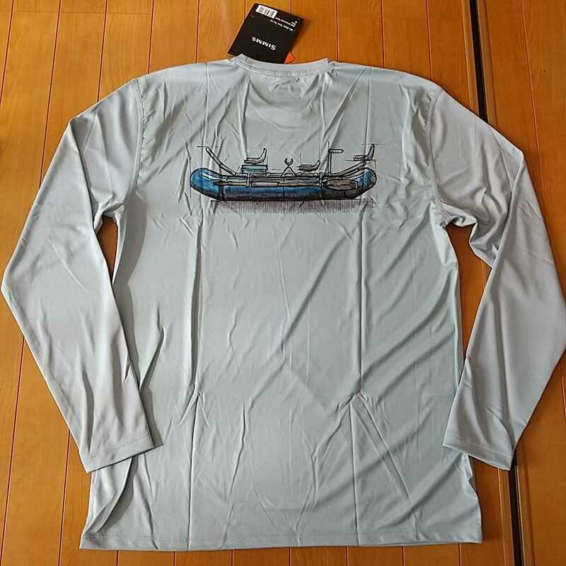 Simms SOLAR TECH TEE LS　Raft Schematic Steel Blue シムス　クルーネック　長袖フィッシングシャツ US:M　JP:L