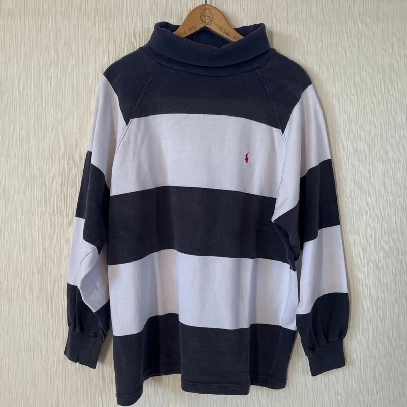 90's Ralph Laurenラルフローレン ワイドボーダー タートルネック ハイネック ロングスリーブTシャツ M