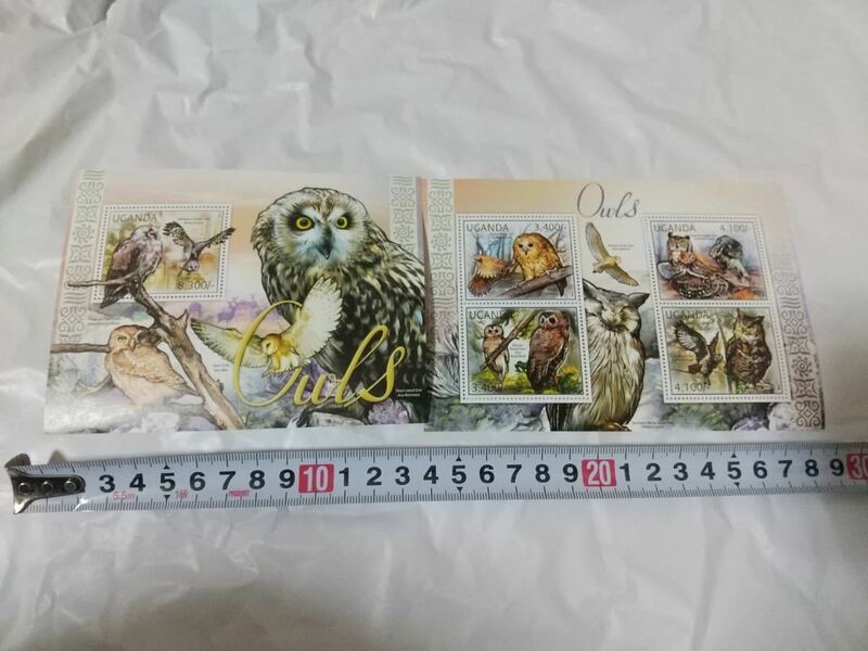 ウガンダ フクロウ 小型切手シート 鳥 猛禽類 アフリカ 自然 外国切手 未使用 2012 Uganda Owls