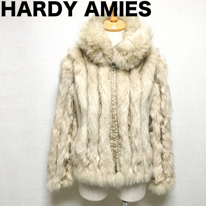 HARDY AMIES リバーシブル ファー コート シルク100% ブルーフォックス レディースS ハーディエイミス AF2301-29-S8-M3