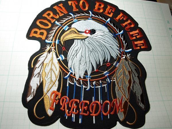 大きいワッペン★背中用★イーグル★自由だぜ～★BONE TO BE FREE