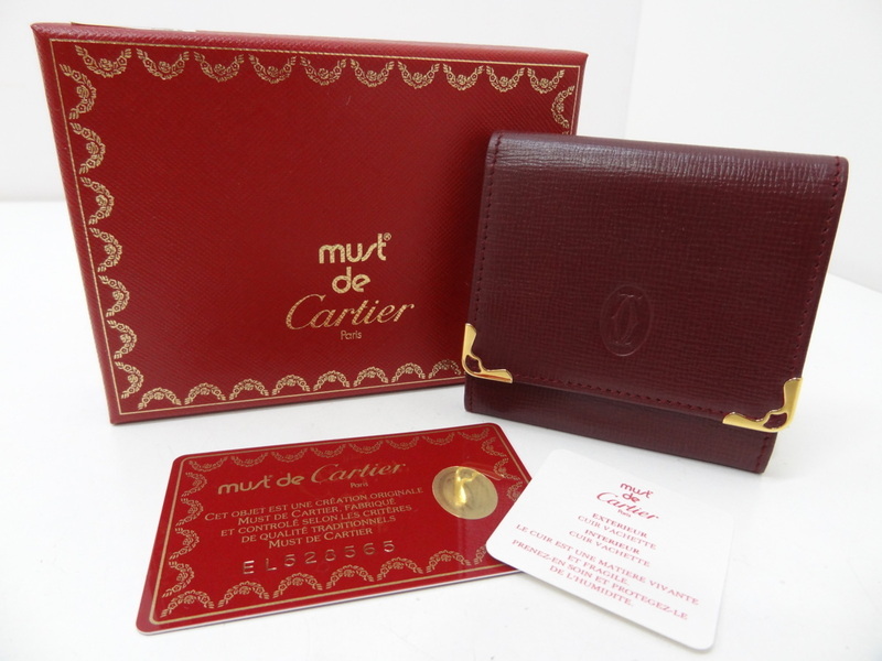 新品同様 Cartier カルティエ マストライン 小銭入れ コインケース レザー International Wallet with Gussets, Must de Cartier ★P