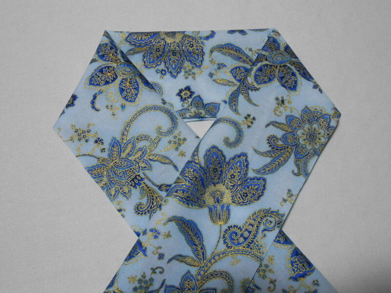 木綿の半衿、ペルシャ風唐草、C、ブルーに紺