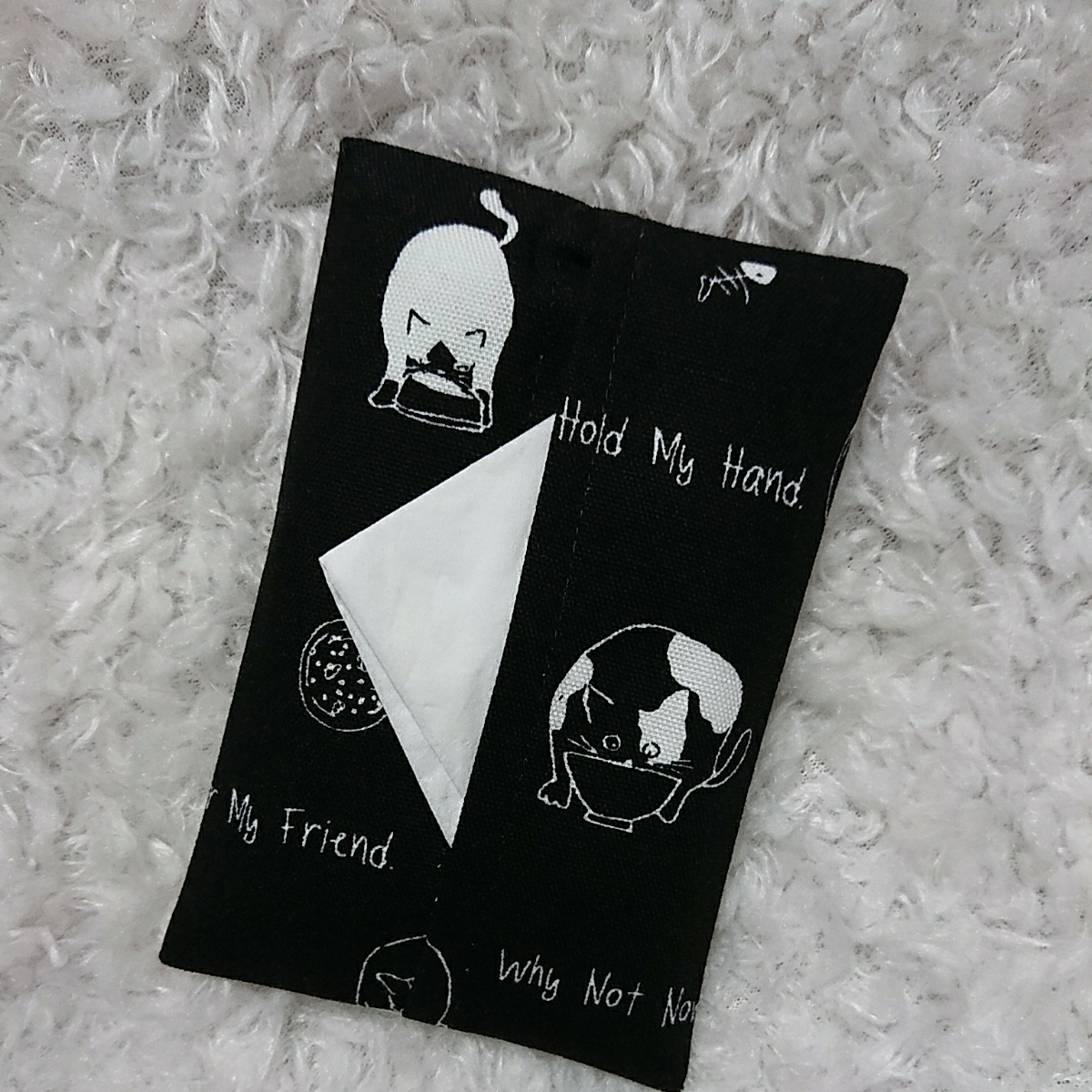 ◎ハンドメイド◎No.138ポケットティッシュケース♪大きいポケットティッシュ用 黒 猫