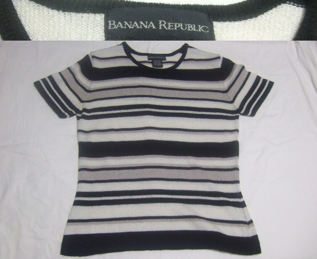 BANANA REPUBLIC丸首カットソー(サイズ:S,ボーダー柄)。