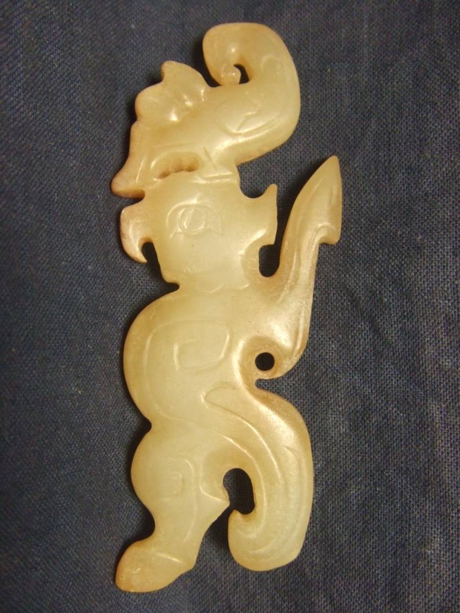 中国古美術 商周時代 竜、鷹玉珮/根付 古代逸品