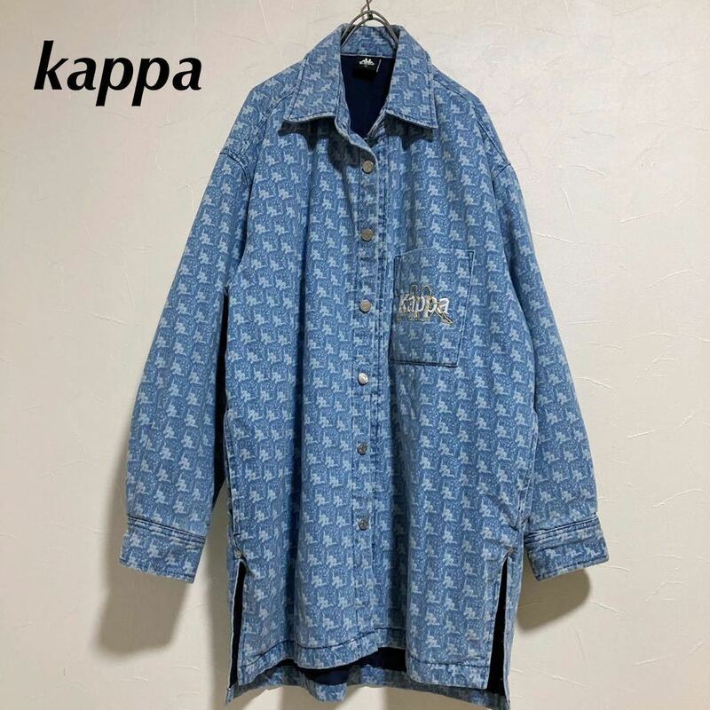 kappa GU×Kappa コラボ 総柄 ロゴ デニムジャケット デニム 長袖シャツ 古着 オーバーサイズ ジージャン