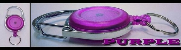 カラーキーバック　丸型　10個セット　1個あたり30円　リールキー　キーリール　パープル　ＰＵＲＰＬＥ　伸びる　キーホルダー