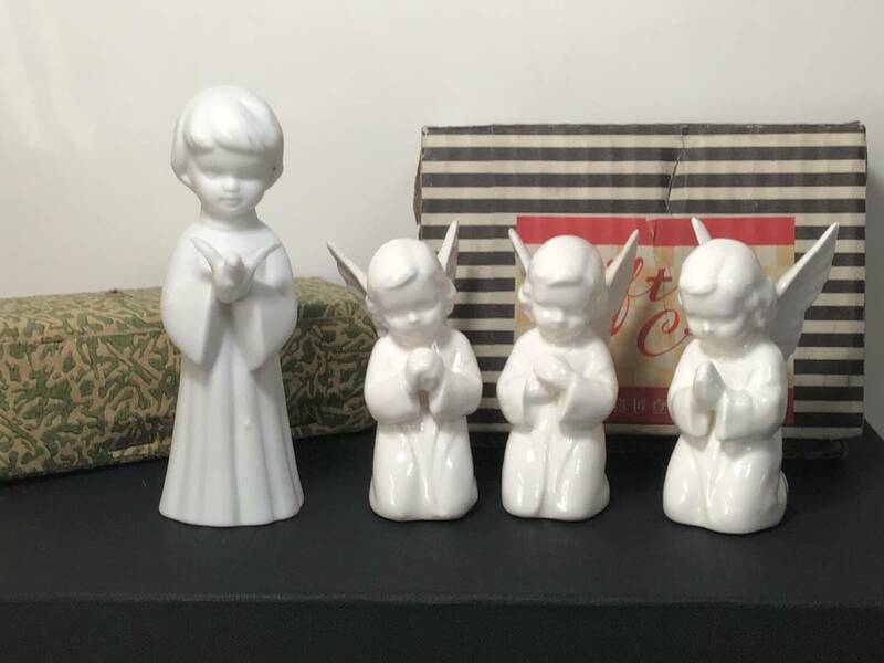 昭和レトロ 当時物 天使 エンゼル 修道子 お祈り 願い 陶器 置物 インテリア コレクション
