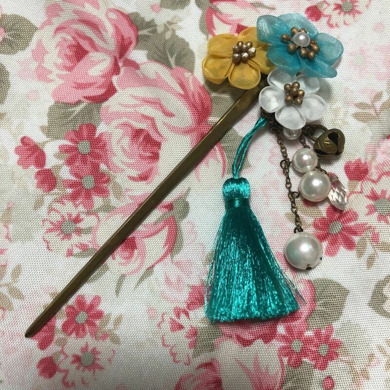 かんざし屋wargo 伝統つまみ一本簪-三色真珠梅　完売品