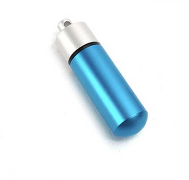 6-25 カプセル型 携帯用 防水 小物入れ 青 ブルー アルミ合金 ピルケース ポータブル