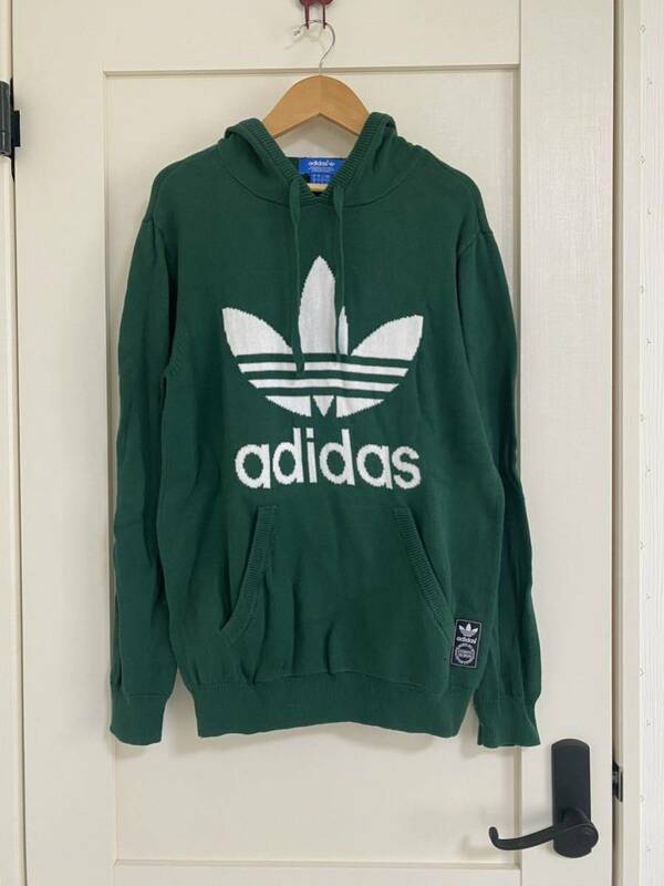 美品☆adidas アディダス☆ニットパーカー ☆グリーン☆M