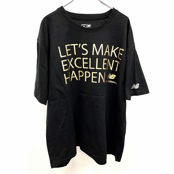 NB NEW BALANCE ニューバランス 3L 2XL XXL メンズ Tシャツ 英字 『LET'S MAKE EXCELLENT HAPPEN』 半袖 綿100% ブラック×ゴールド 黒