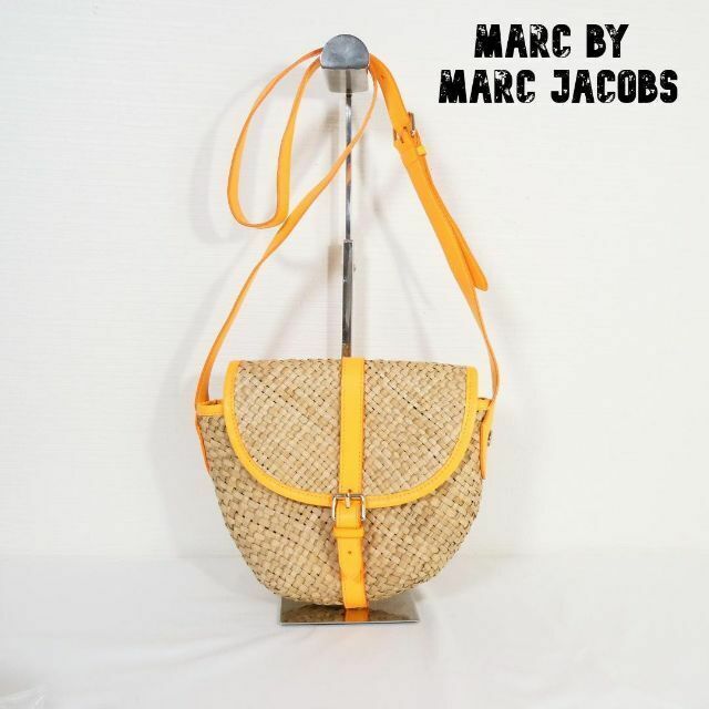 良品 Marc by Marc Jacobs マークバイマークジェイコブス ストロー×レザー ショルダーバック ストローバッグ ベージュ×オレンジ